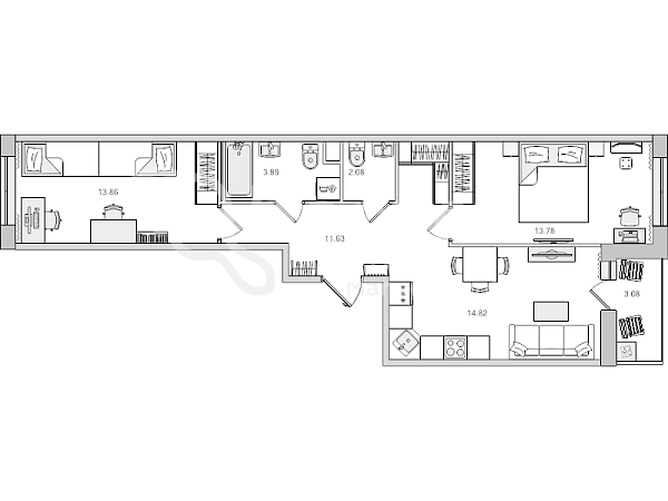 2-к квартира в новостройке, 63 кв.м., Михайловская дор.