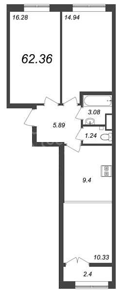 2-к квартира в новостройке, 62 кв.м., Петроградский район, Ремесленная ул.