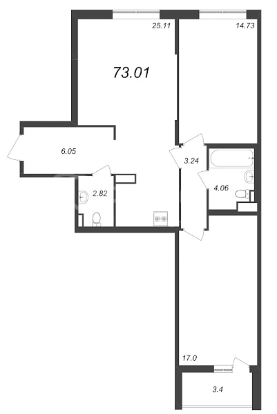 2-к квартира в новостройке, 73 кв.м., Приморский район, Белоостровская ул.