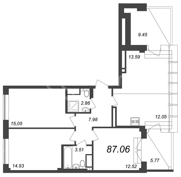 3-к квартира в новостройке, 86 кв.м., Петроградский район, Ремесленная ул.