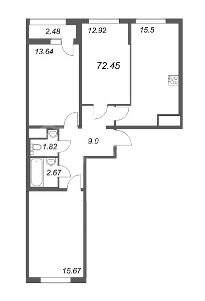 3-к квартира в новостройке, 73 кв.м., Василеостровский район, Морская наб.