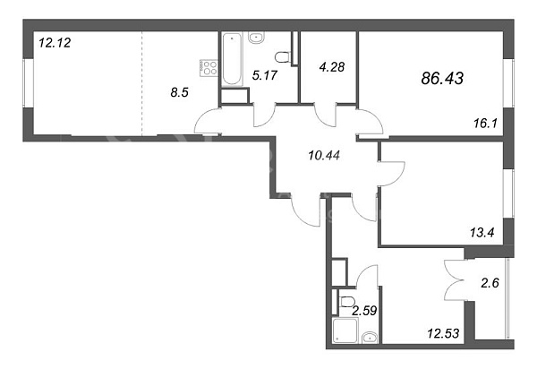 2-к квартира в новостройке, 86 кв.м., Невский район, Октябрьская наб.