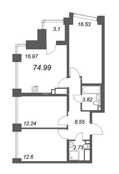 2-к квартира в новостройке, 74 кв.м., Василеостровский район, Морская наб.