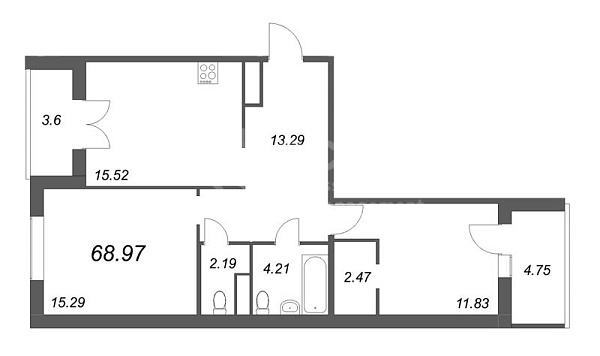 2-к квартира в новостройке, 69 кв.м., Ленинградское ш.