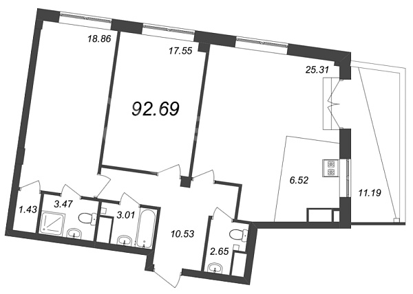 2-к квартира в новостройке, 93 кв.м., Петроградский район, Ремесленная ул.