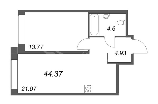 1-к квартира в новостройке, 44 кв.м., Петроградский район, Пионерская ул.