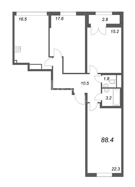 2-к квартира в новостройке, 88 кв.м., Невский район, Октябрьская наб.