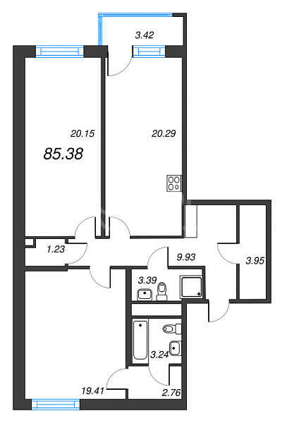 2-к квартира в новостройке, 85 кв.м., Приморский район, Суздальское ш.