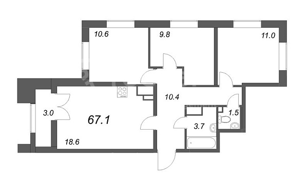 3-к квартира в новостройке, 67 кв.м., Невский район, Октябрьская наб.