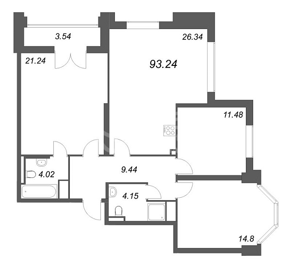 2-к квартира в новостройке, 93 кв.м., Невский район, Октябрьская наб.