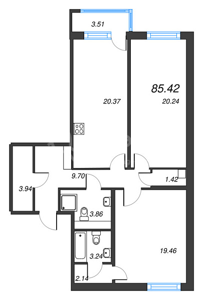 2-к квартира в новостройке, 85 кв.м., Приморский район, Суздальское ш.