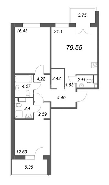 2-к квартира в новостройке, 78 кв.м., Ленинградское ш.