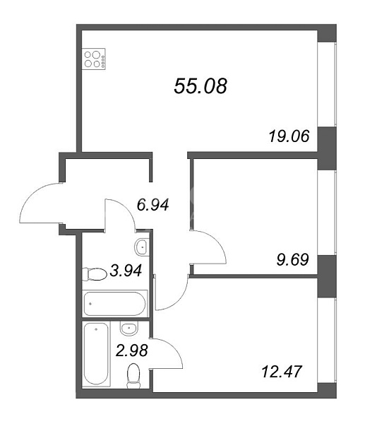 2-к квартира в новостройке, 55 кв.м., Петроградский район, Пионерская ул.