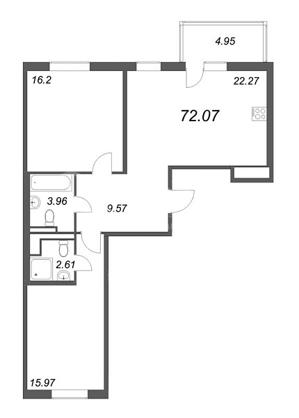 2-к квартира в новостройке, 72 кв.м., Приморский район, Суздальское ш.