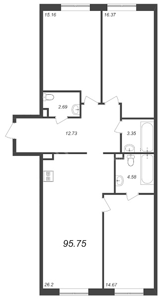 3-к квартира в новостройке, 95 кв.м., Невский район, Октябрьская наб.