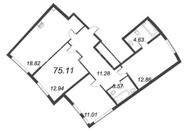 2-к квартира в новостройке, 75 кв.м., Василеостровский район, Морская наб.