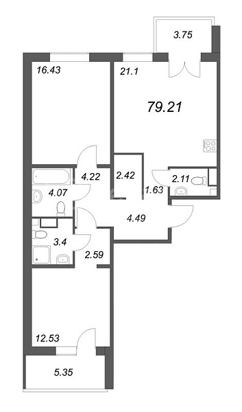 2-к квартира в новостройке, 78 кв.м., Ленинградское ш.