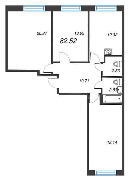 3-к квартира в новостройке, 82 кв.м., Приморский район, Суздальское ш.