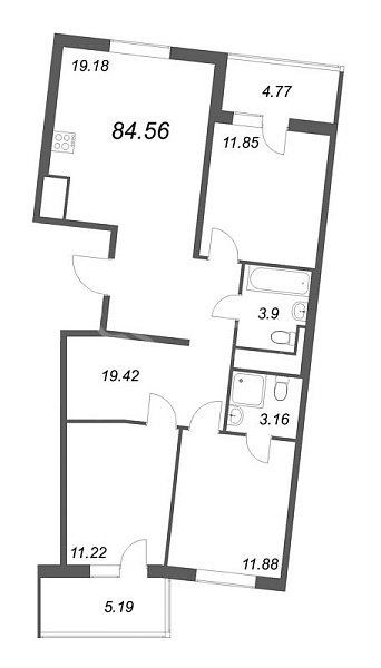 3-к квартира в новостройке, 83 кв.м., Приморский район, Суздальское ш.