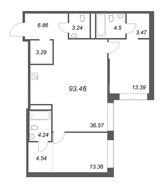 2-к квартира в новостройке, 93 кв.м., Петроградский район, Пионерская ул.