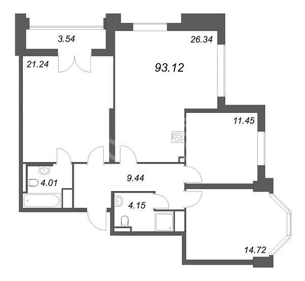 3-к квартира в новостройке, 93 кв.м., Невский район, Октябрьская наб.