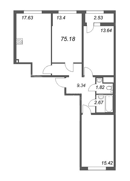 3-к квартира в новостройке, 74 кв.м., Василеостровский район, Морская наб.