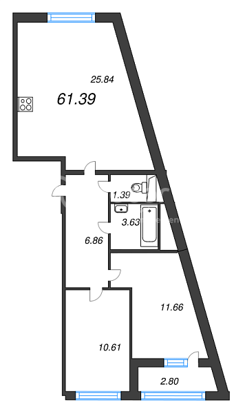 2-к квартира в новостройке, 62 кв.м., Василеостровский район, Морская наб.