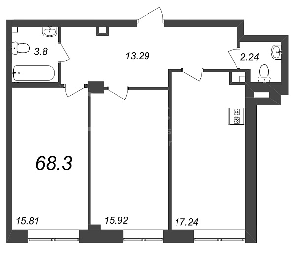 2-к квартира в новостройке, 68 кв.м., Петроградский район, Ремесленная ул.