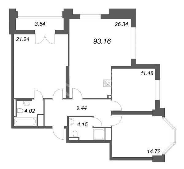 2-к квартира в новостройке, 93 кв.м., Невский район, Октябрьская наб.